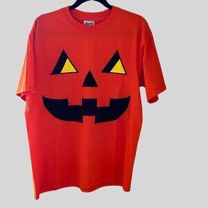 Gildan Halloween Tee T Shirt Pumpkin Jack-O-Lantern Cotton Orange Graphic Adult‎
